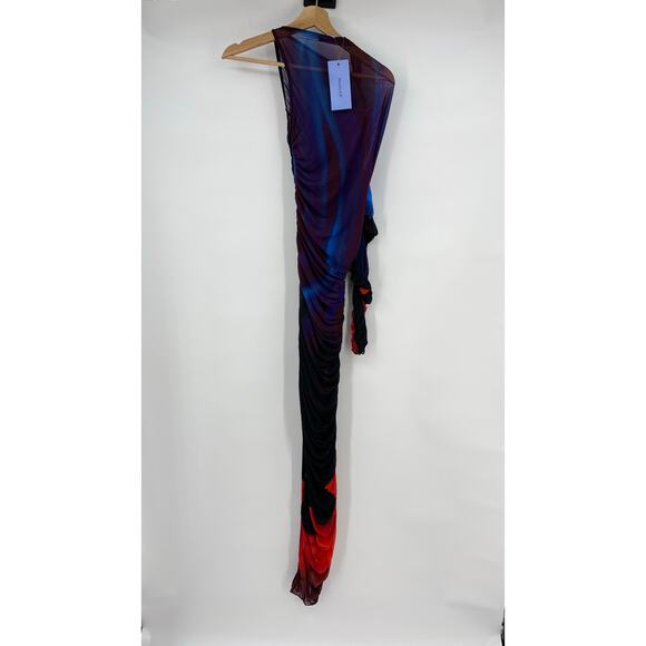 Mugler | NWT One Shoulder Asymmetric Ruched Dress Print Blue & Red FR 36 / US 4 - Picture 6 of 16